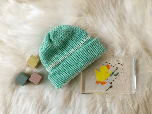 Reversible Green Knitted Baby Hat