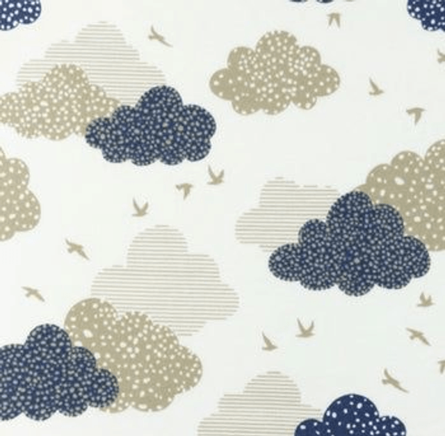 Jersey Knit Fabric Clouds Blue & Tan